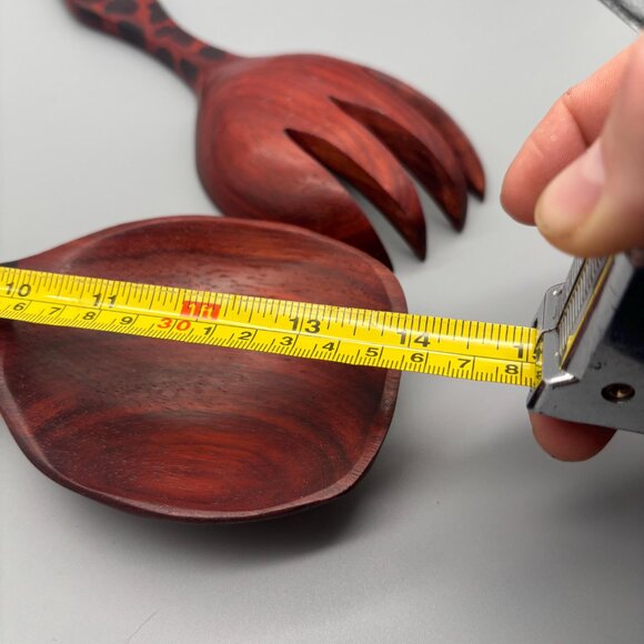 Vintage Hand-Carved Padauk Wood African Safari Salad Servers Set - Picture 6 of 6